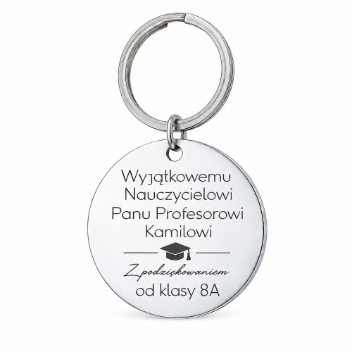 Personalizowany brelok dla nauczyciela z imieniem i grawerem od klasy