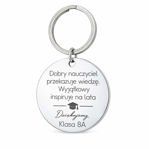 BRELOK DLA WYCHOWAWCY Z GRAWEREM – „WYJĄTKOWY INSPIRUJE NA LATA” PERSONALIZOWANY PREZENT OD KLASY