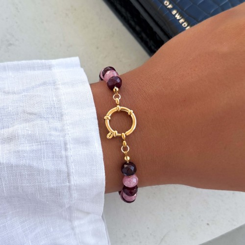 BRANSOLETKA Z NATURALNYM JADEITEM I GRANATEM FASETOWANYM ZE STALI CHIRURGICZNEJ 316L
