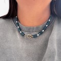 Naszyjnik z naturalnym jadeitem i perłą hodowlaną z ozdobnym fedringiem złoty