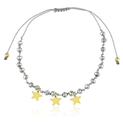 BRANSOLETKA STAL SZARY SZNUREK KAMIENIE GWIAZDKI