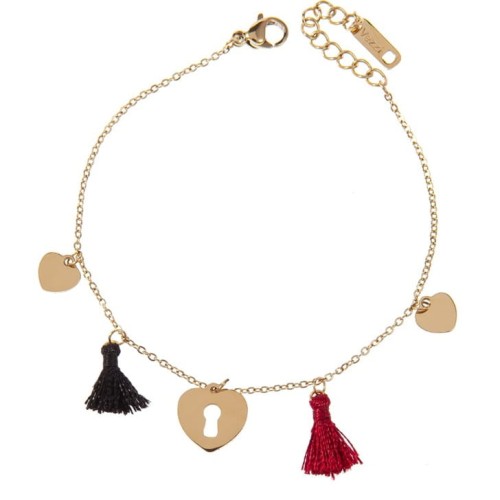 BRANSOLETKA STAL ZŁOTA SERCE KŁÓDKA CHWOSTY BOHO