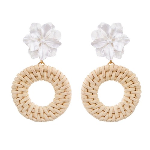 KOLCZYKI KOŁA WIKLINOWE BIAŁY KWIAT