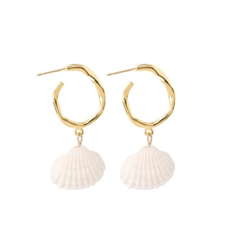KOLCZYKI ZŁOTE KÓŁKA MUSZLA BIAŁA