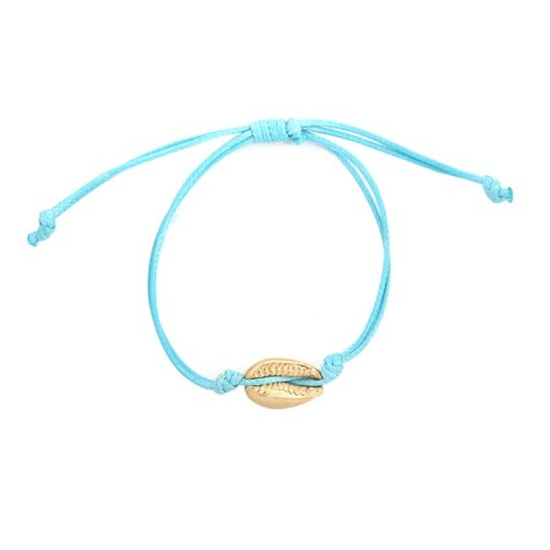 BRANSOLETKA NA RĘKĘ MUSZELKA  ZŁOTA NIEBIESKI SZNUREK