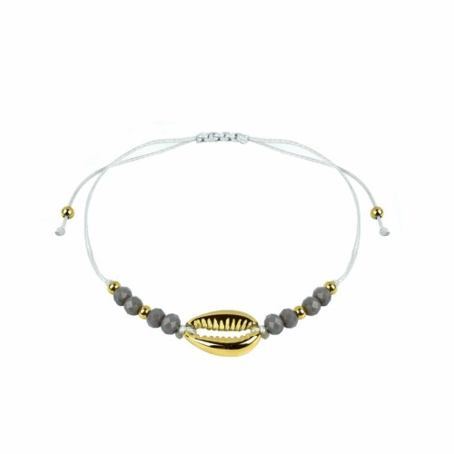 BRANSOLETKA NA RĘKĘ MUSZELKA  ZŁOTA SZARE KORALIKI