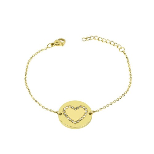 BRANSOLETKA STAL ZŁOTA  SERCE CYRKONIE