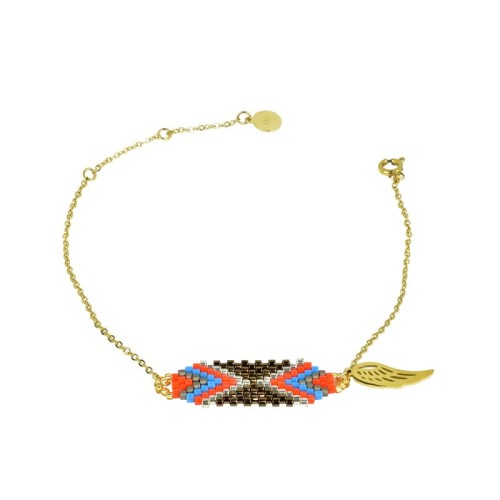 BRANSOLETKA ZŁOTA STAL KORALIKI SKRZYDŁO