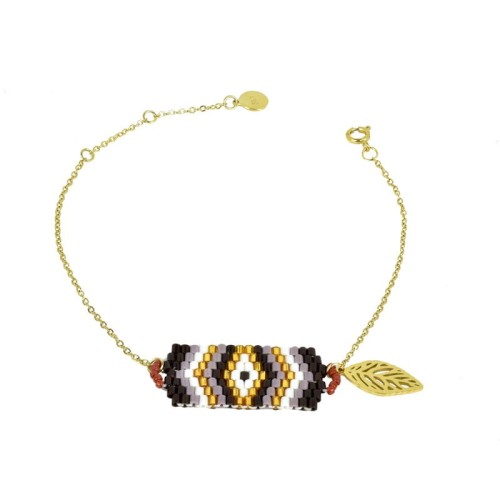 BRANSOLETKA ZŁOTA STAL KORALIKI LISTEK