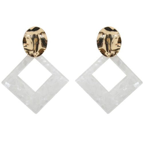 KOLCZYKI GEOMETRYCZNE PERŁOWE ROMBY