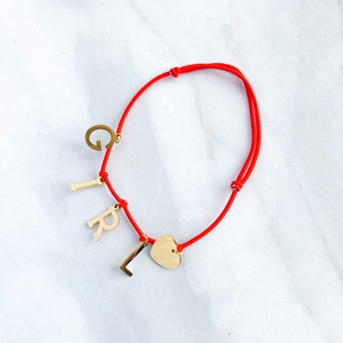 BRANSOLETKA CZERWONA  GUMKA ZAWIESZKI STAL GIRL 