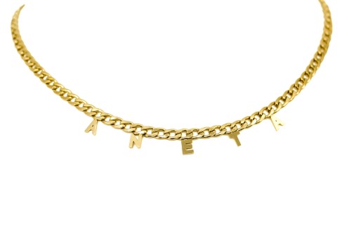 NASZYJNIK STAL ZŁOTY ŁAŃCUCH CHOKER LITERKI IMIĘ ANETA